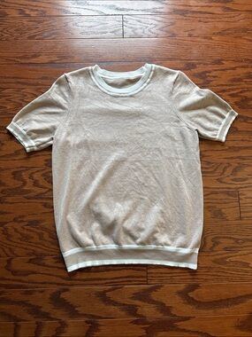 Short-Sleeve Crewneck Knit Top in Light Cream